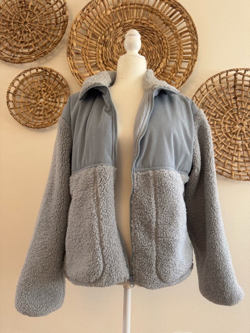 Thread & Supply Light Gray Sherpa-Lined Jacket